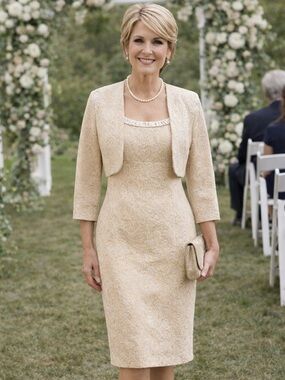 Tahari Cream Jacquard Dress & Bolero Jacket Wedding Guest Mother of Bride Sz 2